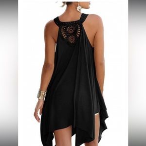 Womens Hot Fashion V-Neck Sleeveless Hollowed Back Plain Asymmetrical Midi Dress